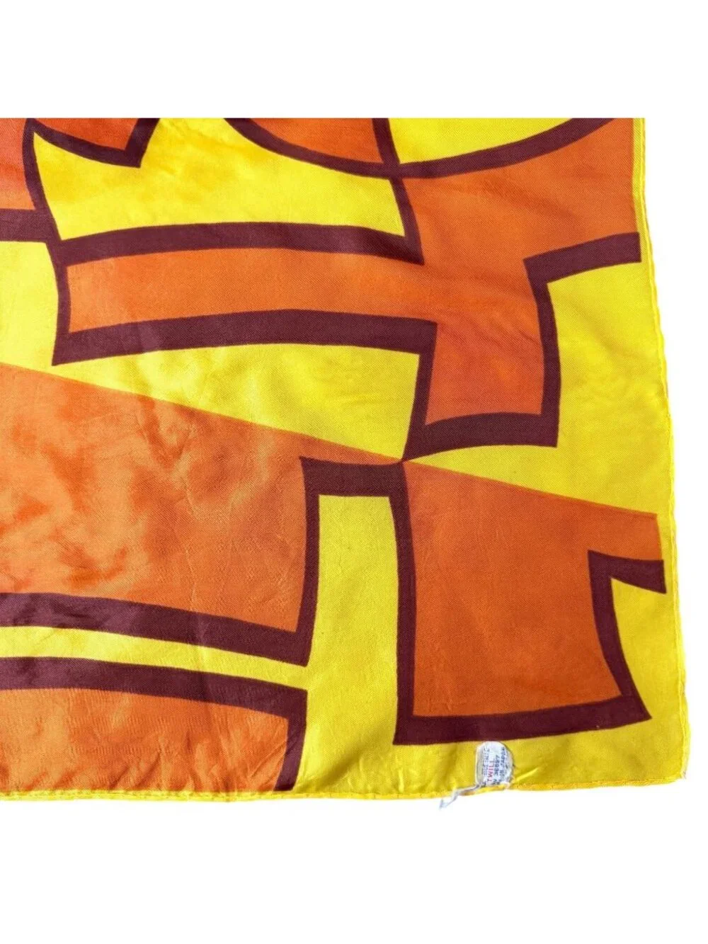 VTG Abstract Geometric Acetate Twill Scarf Made Japan Orange Gold‎ Brown 22